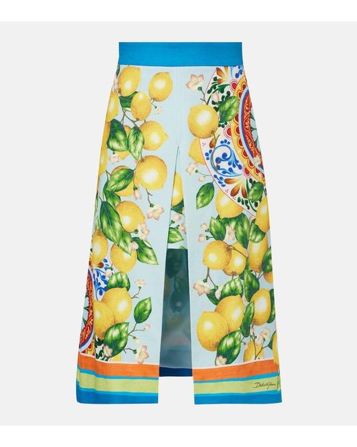 Dolce & Gabbana Green Layered Printed Cotton-Blend Midi Skirt