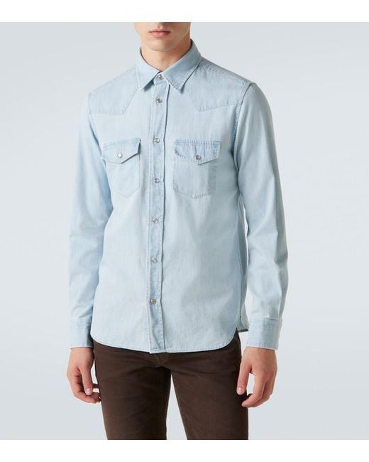 Tom Ford Blue Cotton Chambray Shirt for men