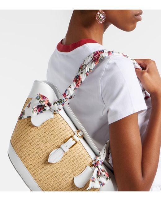 Dolce & Gabbana White Capri Medium Leather-Trimmed Raffia Tote Bag