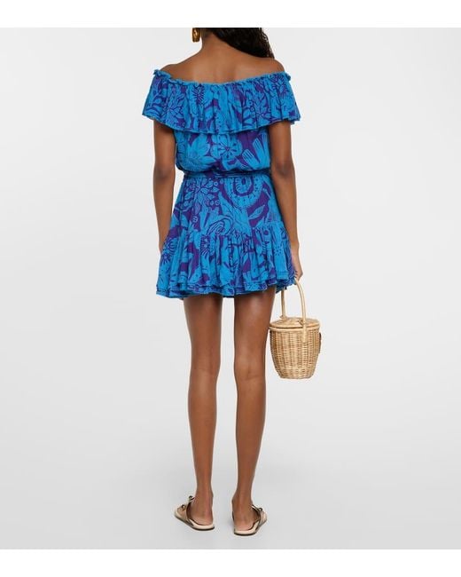 Poupette Blue Bella Printed Off-Shoulder Minidress