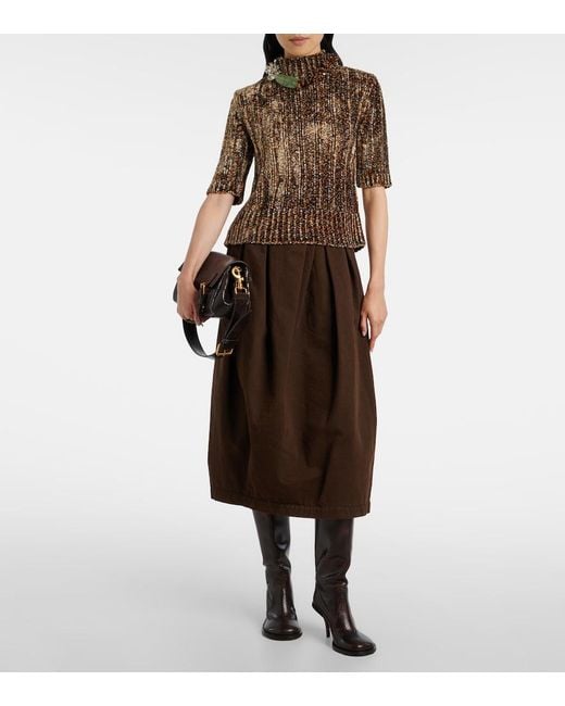 Dries Van Noten Brown Draped Denim Midi Skirt
