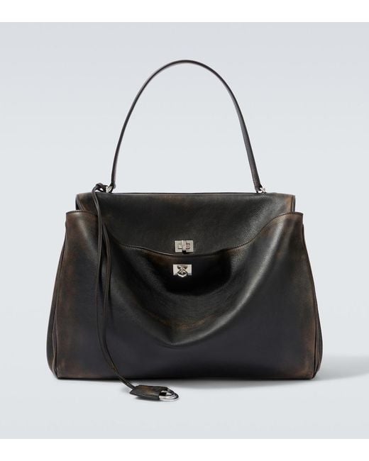 Balenciaga Black Rodeo Large Distressed Leather Tote Bag for men