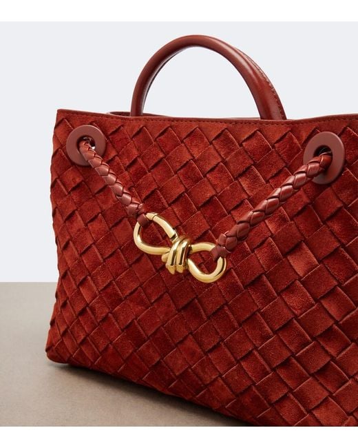 Bottega Veneta Red Andiamo Intrecciato Small Suede Tote Bag