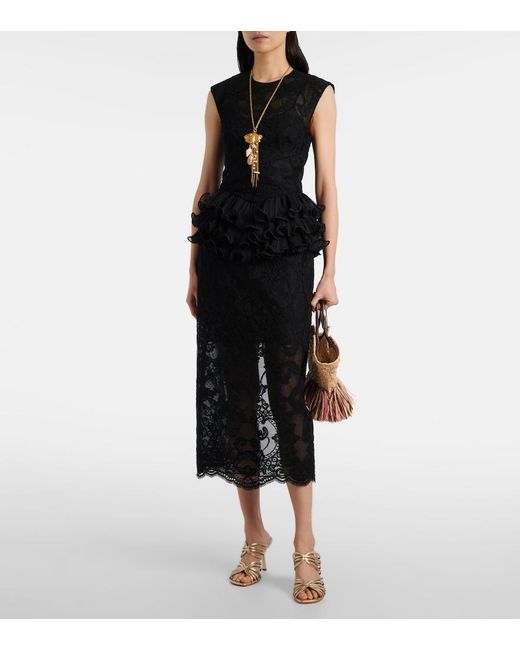 Zimmermann Black Crush Ruffled Lace Midi Dress
