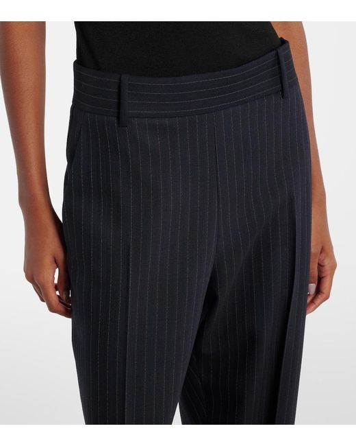 Khaite Blue Cambie Chalkstripe High-Rise Straight Pants