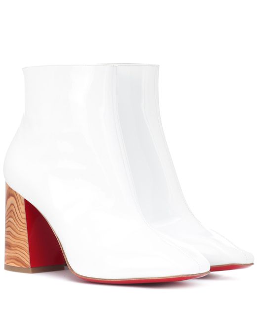 Christian Louboutin White Hilconico 85 Patent Leather Ankle Boots