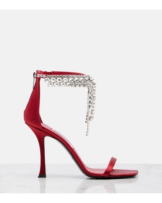 Jimmy Choo Red Verity 100 Embellished Satin Sandals