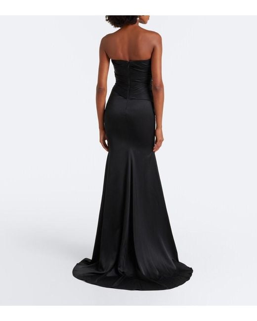 Alex Perry Black Draped Strapless Crepe Satin Gown