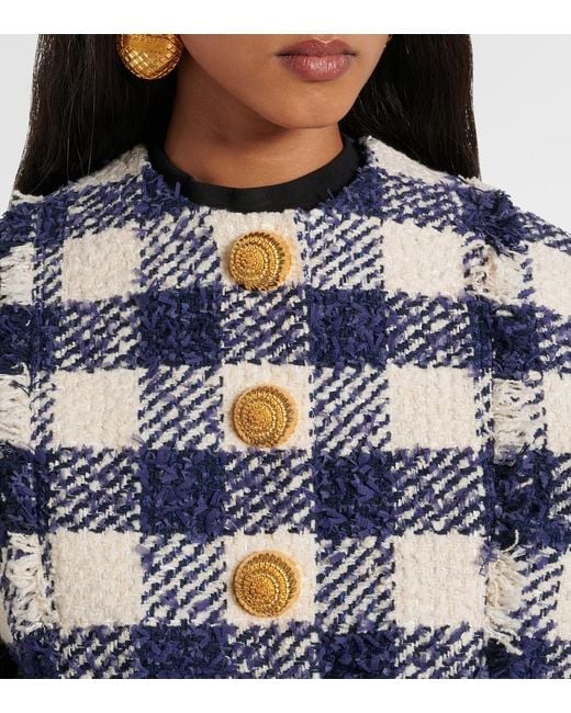 Balmain Blue Checked Tweed Jacket
