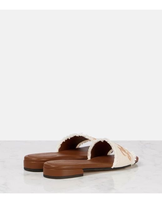Jimmy Choo Joa Embroidered Canvas Slides in Brown | Lyst