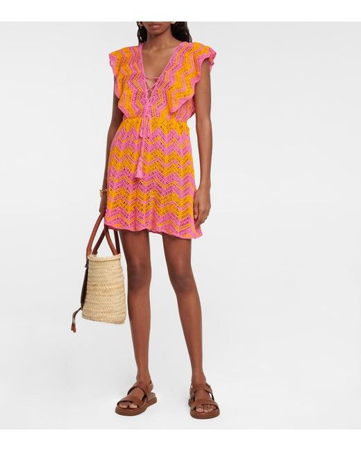 Anna Kosturova Orange Melissa Crocheted Cotton Minidress