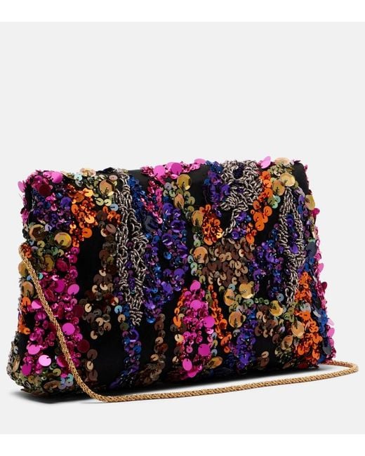 Dries Van Noten Purple Envelope Medium Sequined Satin Clutch