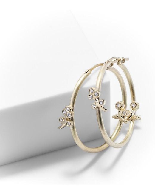 Ileana Makri White Medium 18Kt Hoop Earrings With Diamonds