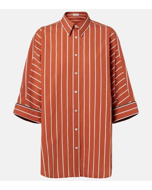 Brunello Cucinelli Red Striped Cotton-Blend Shirt