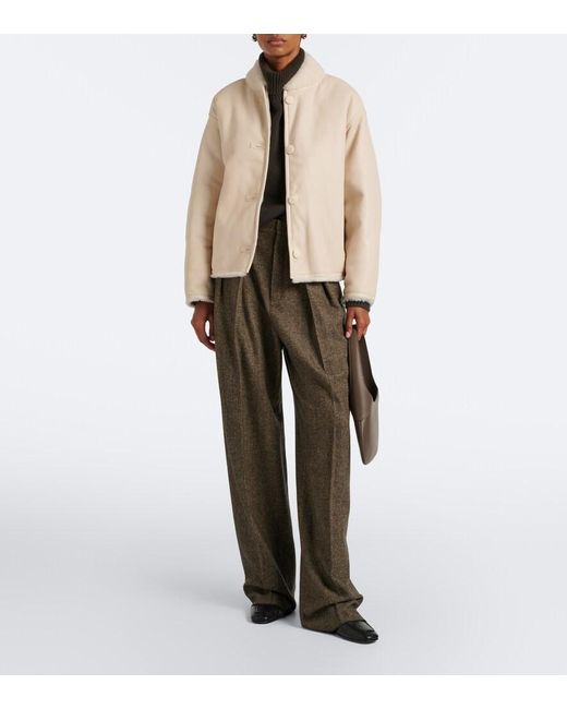 Yves Salomon Natural Shearling-Trimmed Leather Jacket