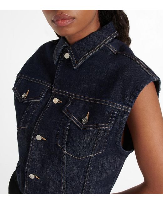 Alaïa Blue Alaia Denim Cotton-blend Bodysuit