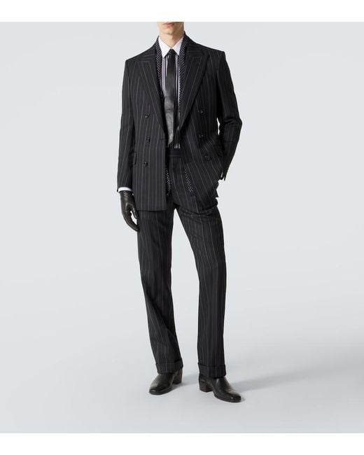 Tom Ford Black Striped Wool Straight Pants for men
