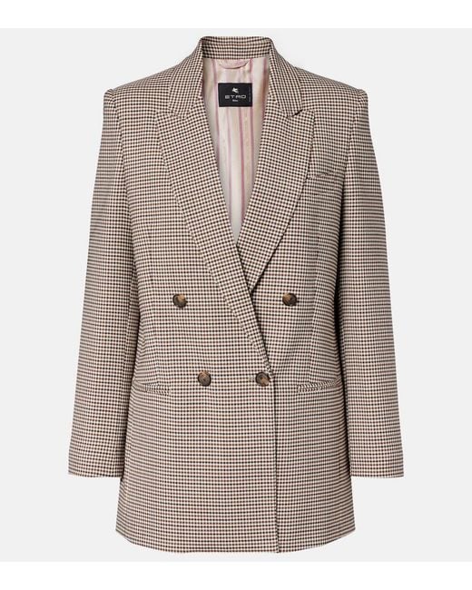 Etro Natural Checked Double-Breasted Wool-Blend Blazer