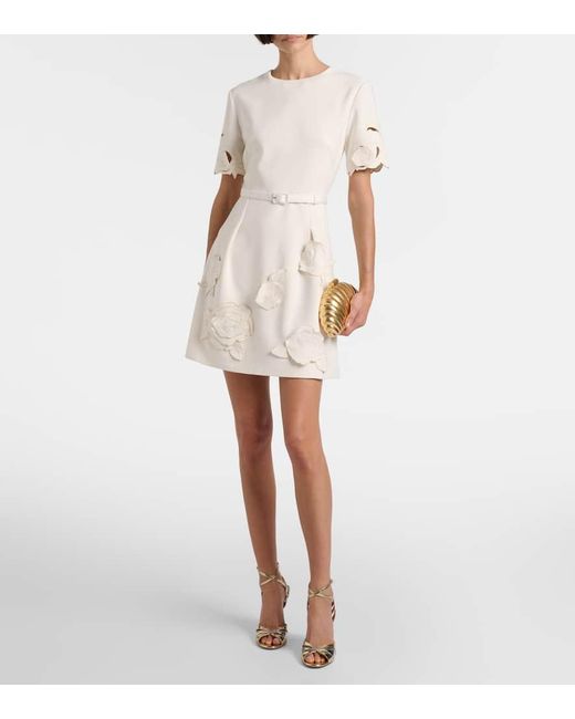 LEO LIN White Aurelie Belted Floral-Applique Minidress