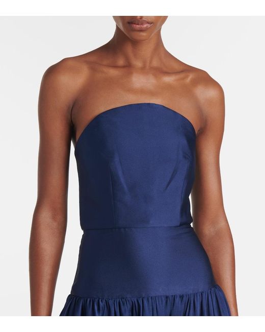 Roland Mouret Blue Strapless Gathered Taffeta Gown