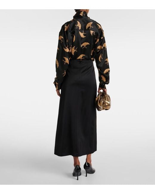 Dries Van Noten Black Satin Crepe Maxi Skirt