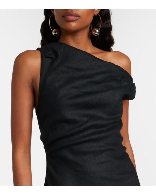 Faithfull The Brand Black Sius Asymmetric Linen Midi Dress