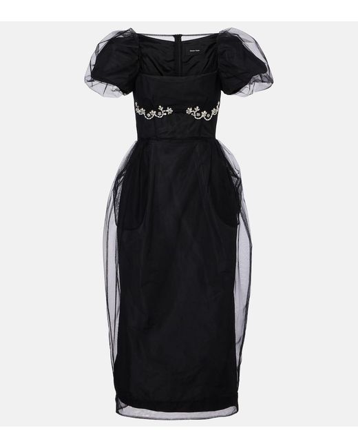 Simone Rocha Black Embroidered Tulle Midi Dress