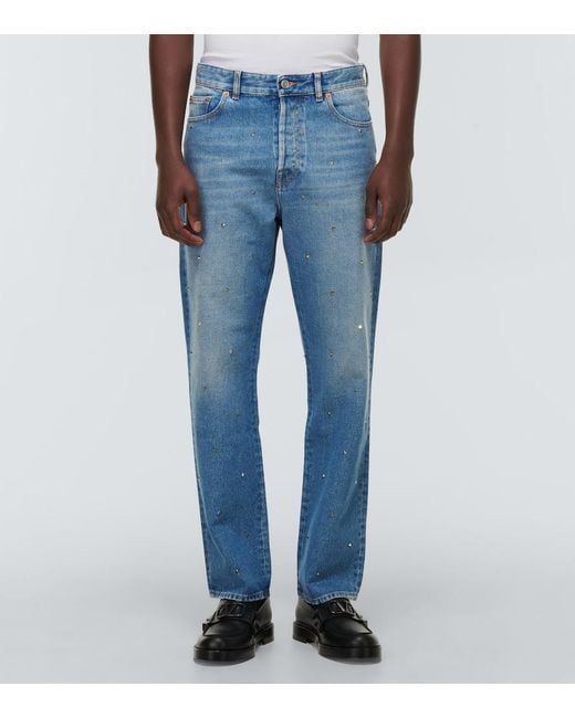 Valentino Blue Rockstud Spike Straight Jeans for men