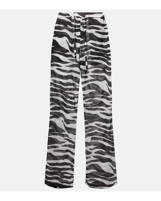 The Attico White Zebra-Print Cotton Muslin Wide-Leg Pants