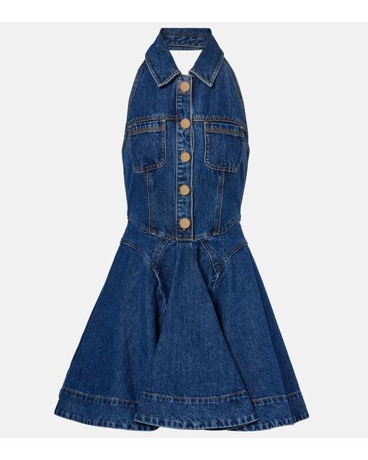 Self-Portrait Blue Flared Denim Midi Dress