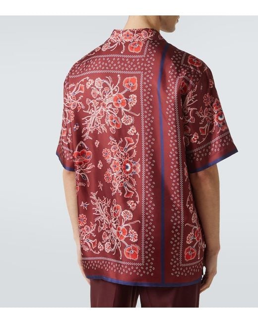 Gucci Red Printed Silk Twill Bowling Shirt for men