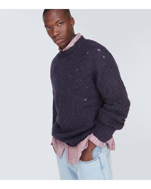 Our Legacy Blue Needle Drop Raglan Wool-Blend Sweater for men