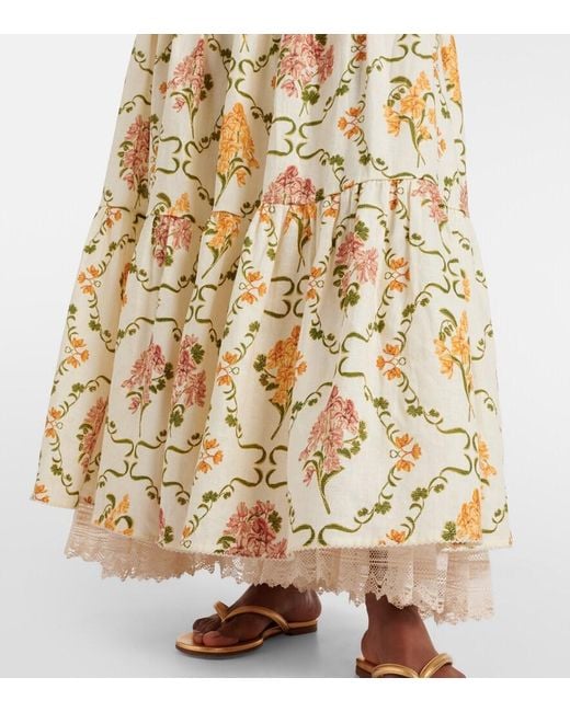 Agua Bendita Metallic Anis Cordillera Floral Cotton Maxi Skirt