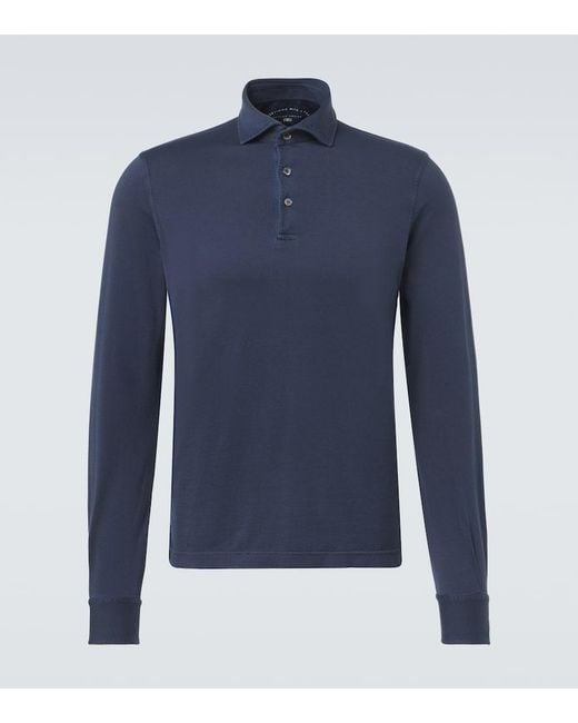 Fedeli Blue Cotton Pique Polo Shirt for men