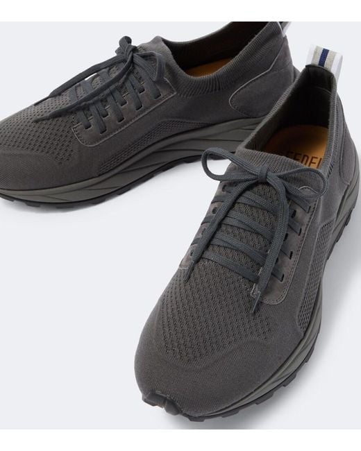 Fedeli Black Knitted Suede-Trimmed Sneakers for men