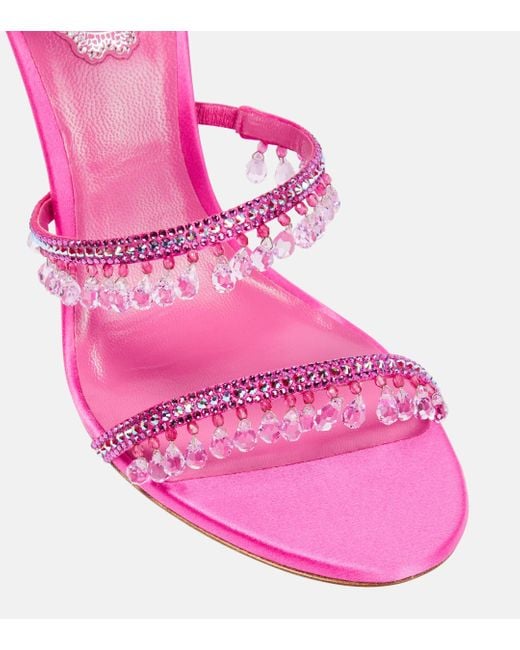 Rene Caovilla Pink Chandelier Embellished Satin Sandals