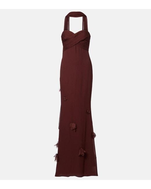 Self-Portrait Purple Scarf-Detail Jersey Gown