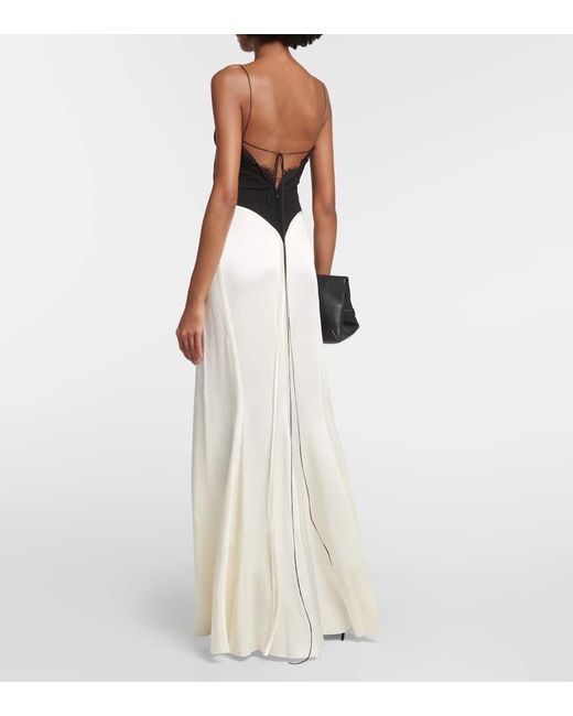 Robe Longue En Satin Et Dentelle Victoria Beckham en coloris White