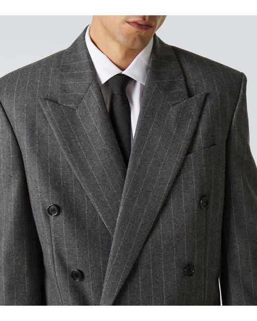 Saint Laurent Gray Pinstripe Wool And Cashmere Blazer for men