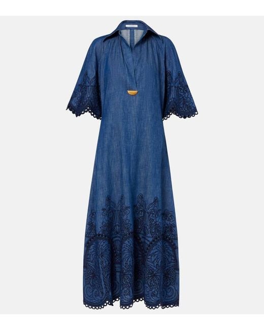 Zimmermann Blue Besticktes Maxikleid Coco Aus Denim