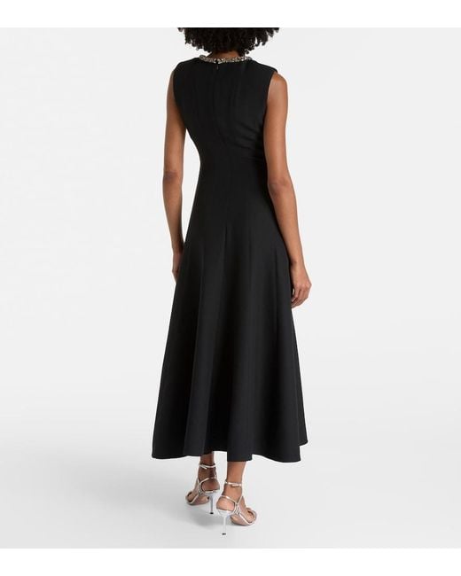 Roland Mouret Black Embellished Wool And Silk Midi Dress