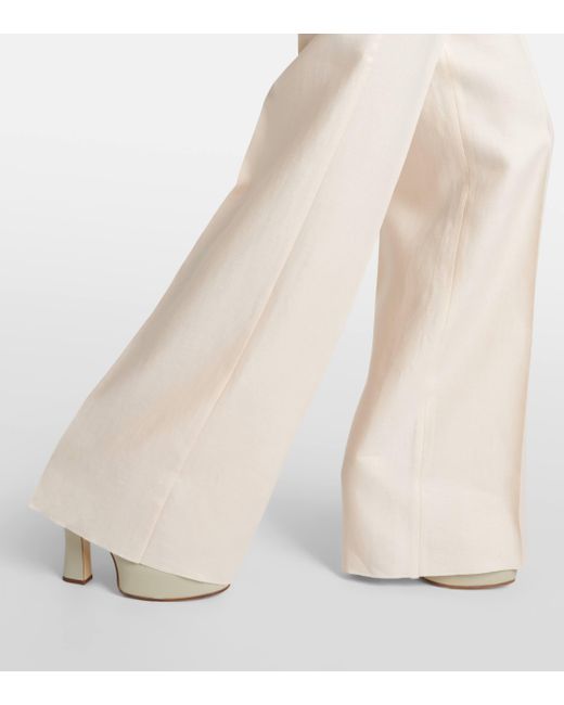 Max Mara White Hangar Linen Twill Wide-leg Pants