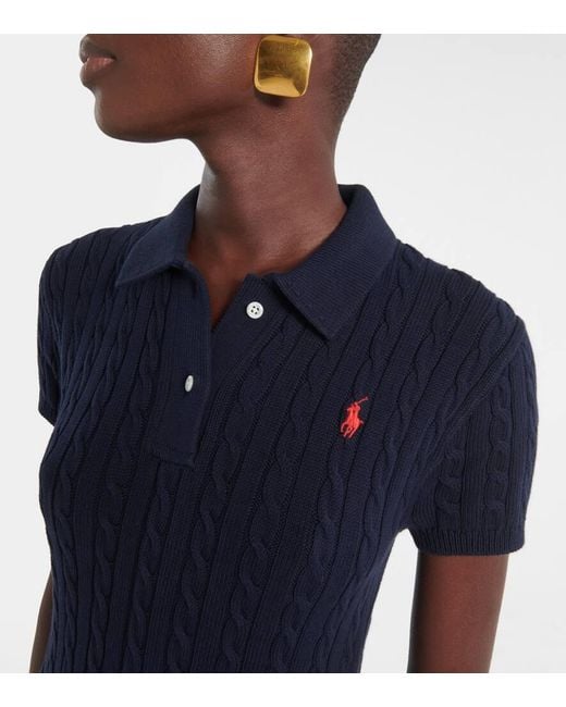 Polo Ralph Lauren Blue Ribbed-Knit Cotton-Blend Polo Dress