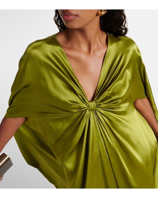 Caftan Azores de saten de seda fruncido ‎Taller Marmo de color Green