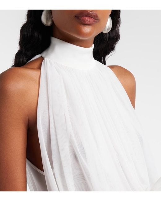 David Koma White Draped Floral-Applique Gown