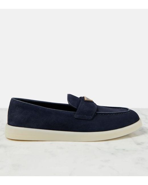 Prada Blue Loafers Saint Tropez Aus Veloursleder