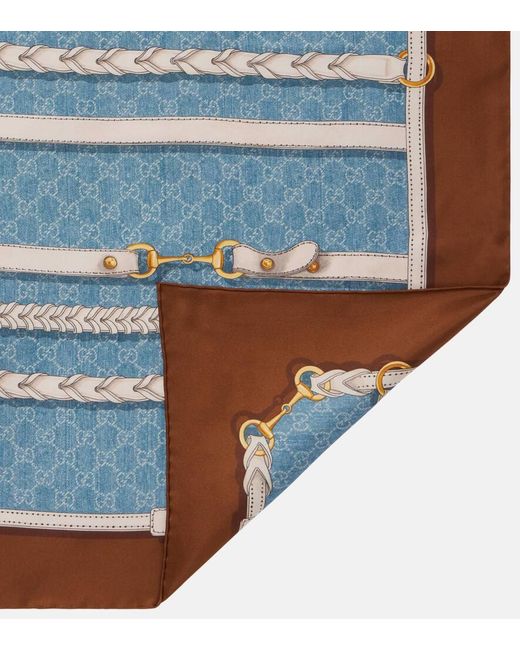 Panuelo De Sarga De Seda Con Horsebit Gucci de color Blue
