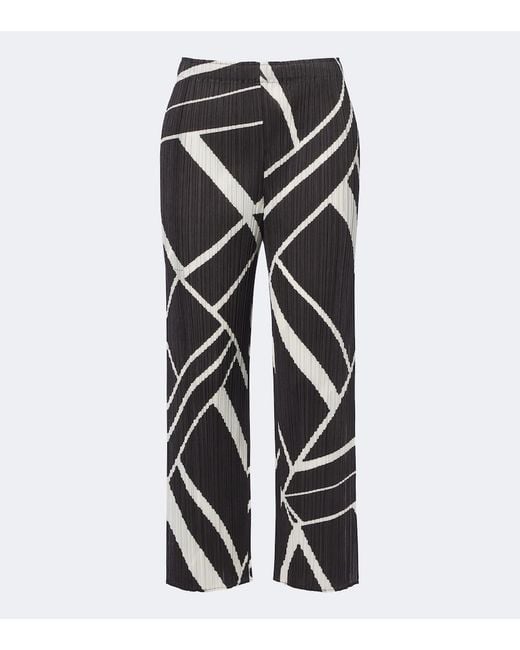 Pleats Please Issey Miyake Gray Fold Line Pleated Printed Wide-Leg Pants