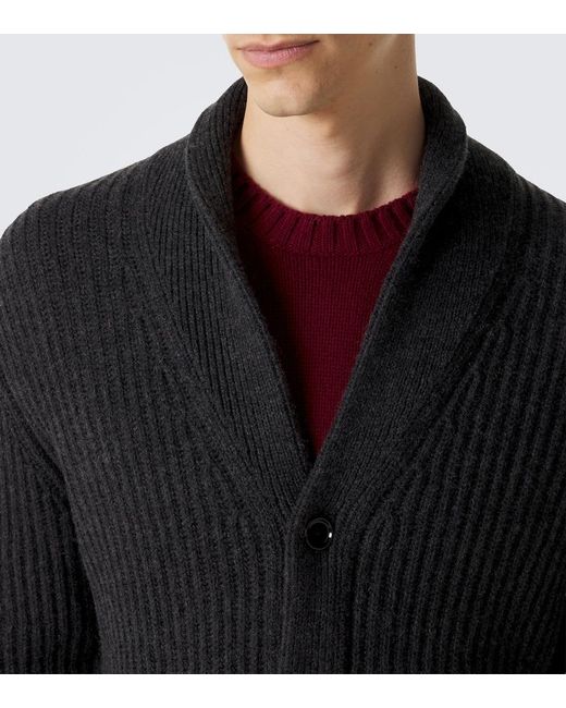 Allude Black Ribbed-Knit Wool And Cashmere Cardigan for men