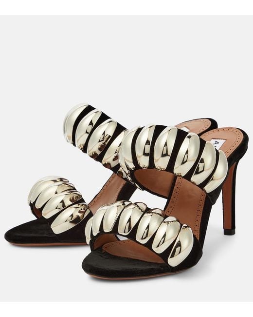 Alaïa Black Tribale Embellished Suede Mules
